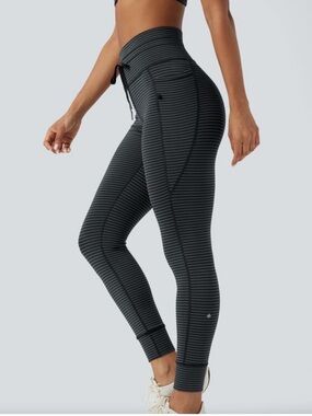 HALARA Black & Gray Striped High-Waist Leggings runs small